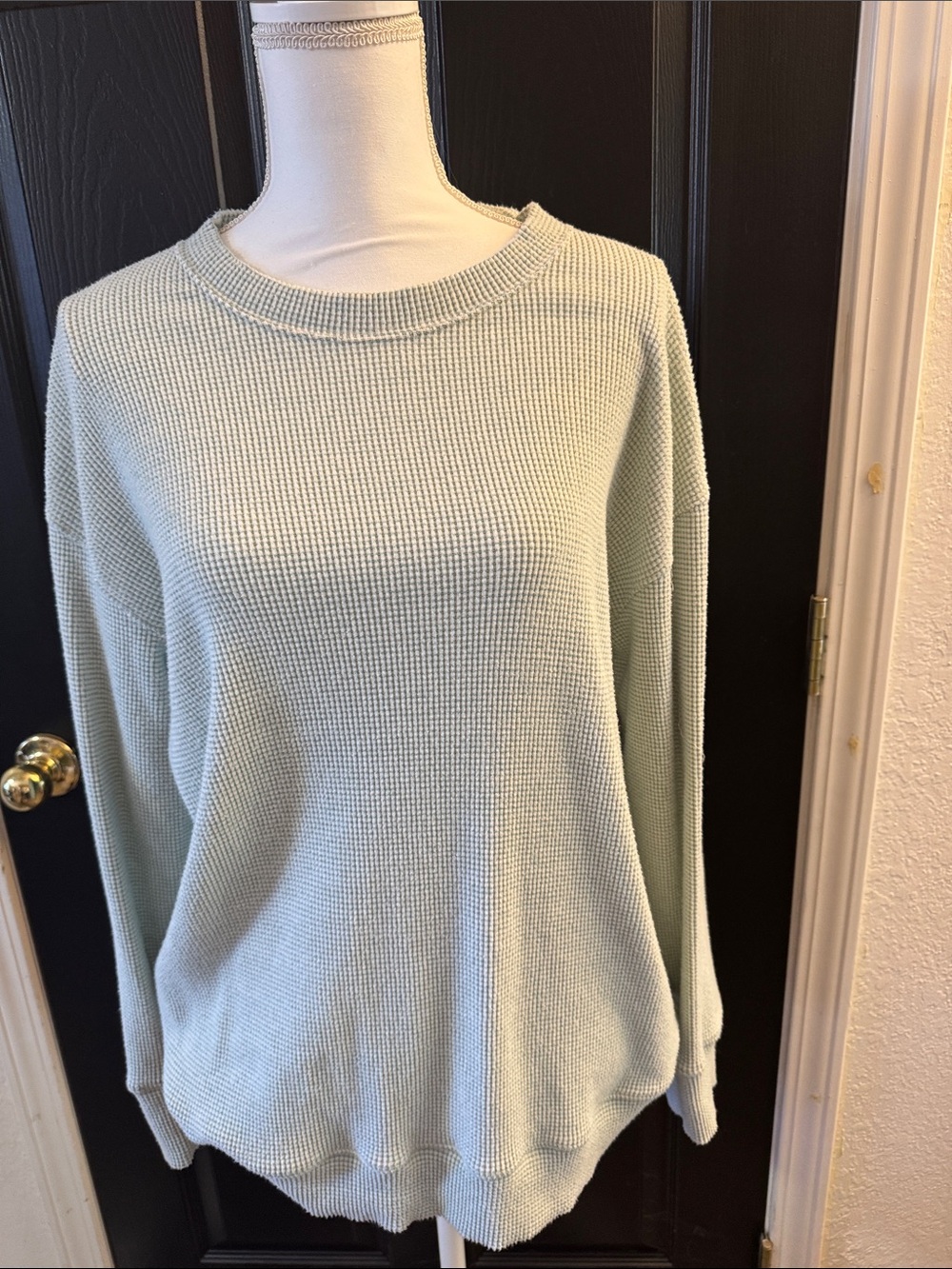 Maurices Sage Green Waffle Knit Crewneck Sweater